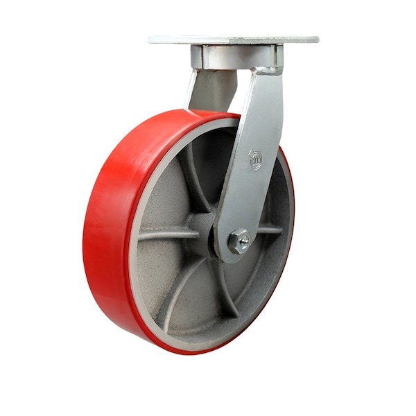 Service Caster 12'' Heavy Duty Red Poly on Cast Iron Wheel Swivel Caster with Swivel Lock CRAN-SCC-KP92S1230-PUR-RS-BSL - main